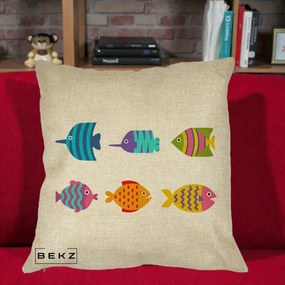 Perna Decorativa Pesti Colorati Cartoon, 40x40 cm, Crem, Husa Detasabila, Perna Inclusa, BEKZ®