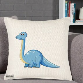 Perna Personalizata Brontosaur Albastru, 40x40 cm, Crem Reliefat, Husa Detasabila, Perna Inclusa, BEKZ®