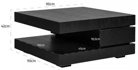 Masuta de cafea patrata din stejar cu spatiu de depozitare Oakura 42x90x90 cm neagra