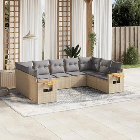 vidaXL Set canapele de grădină, 9 piese, cu perne, bej, poliratan