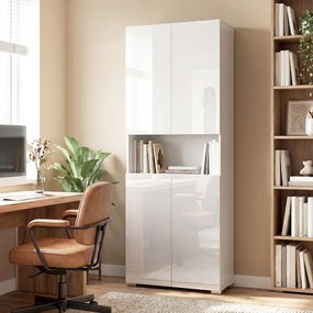 HOMCOM Dulap Bucătărie Înalt 180cm, Mobilier Depozitare cu Uși Soft-Close, Raft Deschis, 2 Dulapuri, Rafturi Ajustabile, Stil Modern pentru Sufragerie sau Bucătărie, Alb Lucios | Aosom Romania