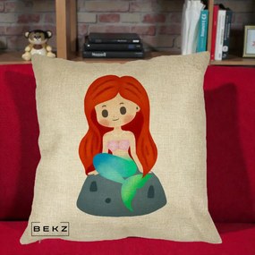 Perna Personalizata Sirena Kawaii Roscat, 40x40 cm, Crem, Husa Detasabila, Perna Inclusa, BEKZ®