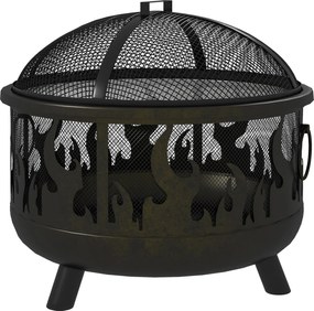 Outsunny Cuva pentru foc, vatră, incl. protecție la scântei, 1 cârlig, Ø61,5 cm x 52 cm, Negru | Aosom Romania