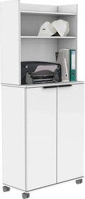 Dulap Multifunctional Adore Diamond, 2 usi, 6 rafturi, cu rotile, Alb Lucios, 73x172x36 cm