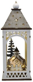 Lanterna din lemn cu motiv de Crăciun și iluminare LED, 11 x 29 cm, alb cald