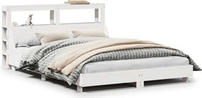 vidaXL Cadru de pat fără saltea, alb, 140x200 cm, lemn masiv pin