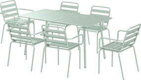 Outsunny Set de grădină - set de luat masa 7 piese cu 1 masă și 6 scaune suprapuse din oțel, verde deschis | Aosom Romania