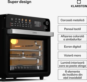 Klarstein AirGlaze Digital friteuză digitală cu aer cald, 2200 W, 19 programe, inclusiv accesorii lavabile în mașina de spălat vase