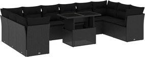 vidaXL Set canapele de grădină cu perne, 11 piese, negru, poliratan