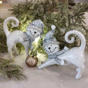 Decoratiune pisica, Winter Cat, gri, 14.5 cm - modele diverse