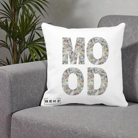 Perna Decorativa MOOD Money Grafic Urban, 40x40 cm, Alba Mata, Husa Detasabila, Perna Inclusa, BEKZ®