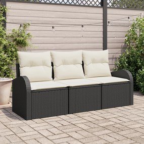 vidaXL Set canapea grădină 3 piese cu perne Ratan negru