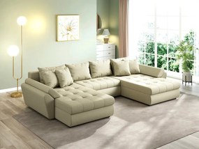 Colțar extensibil dumonde cu ladă de depozitare si sezut confortabil din spuma high-density, Loana U Enjoy Camel 355x185 cm