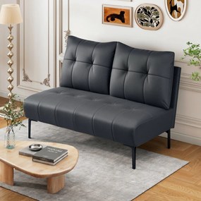 HOMCOM Divan cu Două Locuri Compact din Piele Sintetică, Divan Modern Capitonat cu Nasturi cu Îmbunătățire Spumoasă și Picioare din Lemn, Canapea Fără Brațe pentru Sufragerie și Birou, 115x73x83 cm, Negru | Aosom Romania