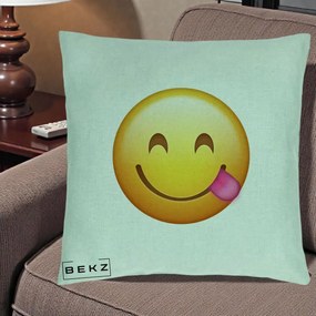 Perna Decorativa Emoji Limba Scoasa, 40x40 cm, Verde Menta, Husa Detasabila, Perna Inclusa, BEKZ®