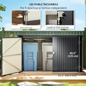 Outsunny Cutie Depozitare Pubele pentru 3 Recipiente de 240L cu 2 Uși și Încuietori, 233x105x118,5/133 cm, Gri | Aosom Romania