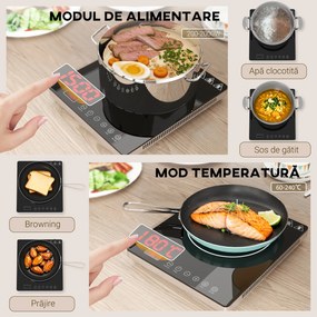 HOMCOM Placă Inducție 2000W Temperatură Reglabilă, Plastic și Sticlă, 31x27x4.2 cm, Negru | Aosom Romania