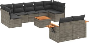 vidaXL Set mobilier de grădină cu perne, 10 piese, gri, poliratan
