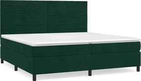 vidaXL Pat box spring cu saltea, verde închis, 200x200 cm, catifea