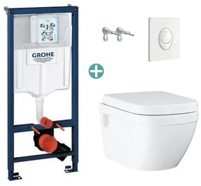 Set rezervor Grohe Rapid SL cu clapeta Skate Air alba si vas wc Grohe Euro Ceramic Rimless prindere la vedere capac soft close