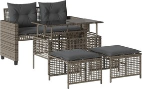 vidaXL Set canapele de grădină cu perne, 4 piese gri, poliratan/sticlă