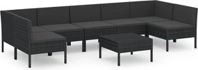vidaXL Set mobilier de grădină cu perne, 8 piese, negru, poliratan