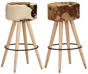 vidaXL Scaune de bar, 2 buc., maro, lemn mango brut și piele naturală