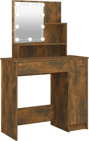 vidaXL Masă de toaletă cu LED, stejar fumuriu, 86,5x35x136 cm