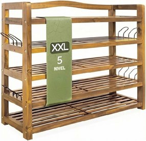 Raft pentru pantofi RUSTIC, 5 polițe, 95x26x82cm, maro natural Casaria