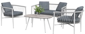 Outsunny Mobilier de grădină, 4 piese, Funcție de leagăn, Perne pentru șezut, Rattan PE, Cadru metalic, Gri | Aosom Romania