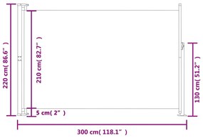 Copertina laterala retractabila de terasa, crem, 220x300 cm Crem, 220 x 300 cm