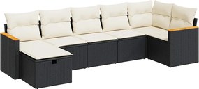 vidaXL Set canapele de grădină cu perne, 7 piese, negru, poliratan