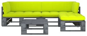 Set mobilier paleti cu perne, 4 piese, gri, lemn de pin tratat verde aprins, 2x colt + suport pentru picioare + masa, Gri, 1