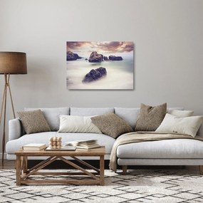 Tablou pe sticlă cu stânci în ceață (70x50 cm)