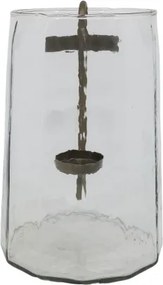 Felinar decorativ din sticlă transparentă cu suport din alamă antichizată, 29x18 cm, „Veillée"