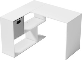 HOMCOM Birou Colțar pentru Computer, 110x100 cm, Birou în Formă de L cu Raft și Sertar din Material Textil, Masă pentru PC pentru Dormitor, Birou și Studio, Alb | Aosom Romania