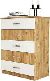 Comoda 616TNM1509, stejar/alb, PAL melaminat, 72x45x98 cm