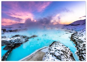 Tablou pe sticlă - Laguna albastră din Islanda (70x50 cm)