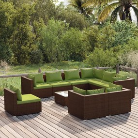 3102652 vidaXL Set mobilier de grădină cu perne, 10 piese, maro, poliratan