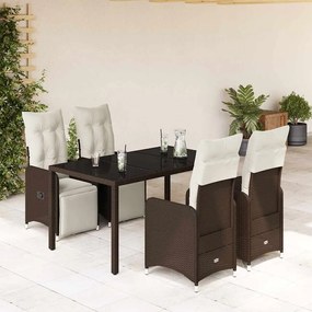 vidaXL Set bistro de grădină, 5 piese, cu perne, maro, poliratan