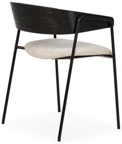 Set de scaune de sufragerie negru/bej cu cotiere 2 buc. tapițat Cora – MOME