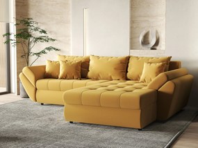 Colțar extensibil dumonde cu ladă de depozitare si sezut confortabil din spuma high-density, Loana Royal Muștar II 270x185 cm