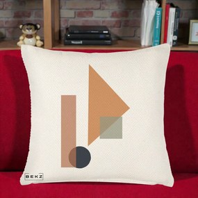 Perna Decorativa Geometric Bauhaus Triunghi, 40x40 cm, Crem Reliefat, Husa Detasabila, Perna Inclusa, BEKZ®