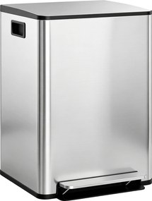 HOMCOM Coș de Gunoi cu 2 Compartimente de 30L, Pedală și Capac Silențios, 47,7x37,5x66,8 cm, Argintiu | Aosom Romania