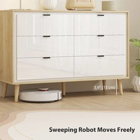 HOMCOM Comodă cu 6 Sertare din Lemn 110x40x75 cm Alb Lucios și Stejar | Aosom Romania