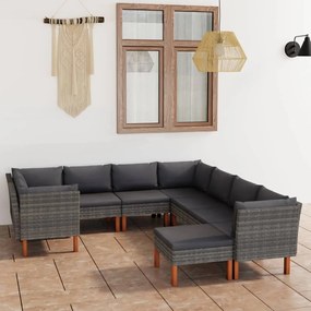 3059722 vidaXL Set mobilier de grădină cu perne, 9 piese, gri, poliratan