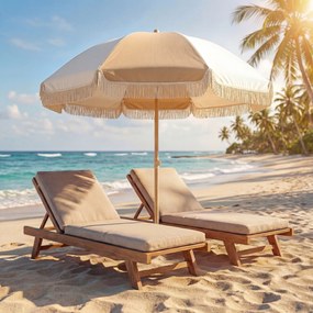 Outsunny Umbrelă de plajă cu franjuri Ø175 cm Umbrelă pentru terasă exterioară cu înălțime reglabilă Înclinare 30° Alb și Bej | Aosom Romania
