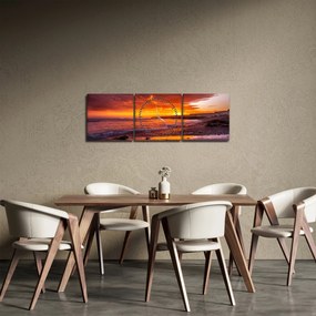 Tablou cu apus de soare la mare (cu ceas) (90x30 cm)