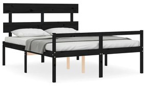 3195360 vidaXL Cadru de pat senior cu tăblie, negru, king size, lemn masiv