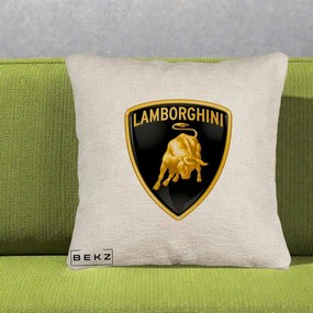 Perna Personalizata cu emblema Lamborghini, 40x40 cm, Bej Canapea, Husa Detasabila, Perna Inclusa, BEKZ®